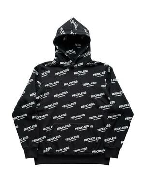 Vintage Young & Reckless Men's Black Hoodie Pockets Size S
